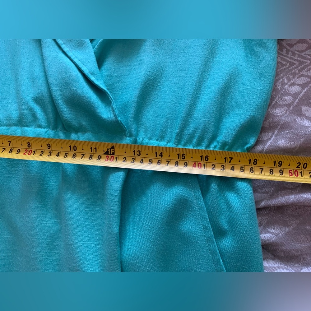 Vintage Teal Wrap-Style Long Sleeve Women's Dress with Belt - Picture 7 of 8